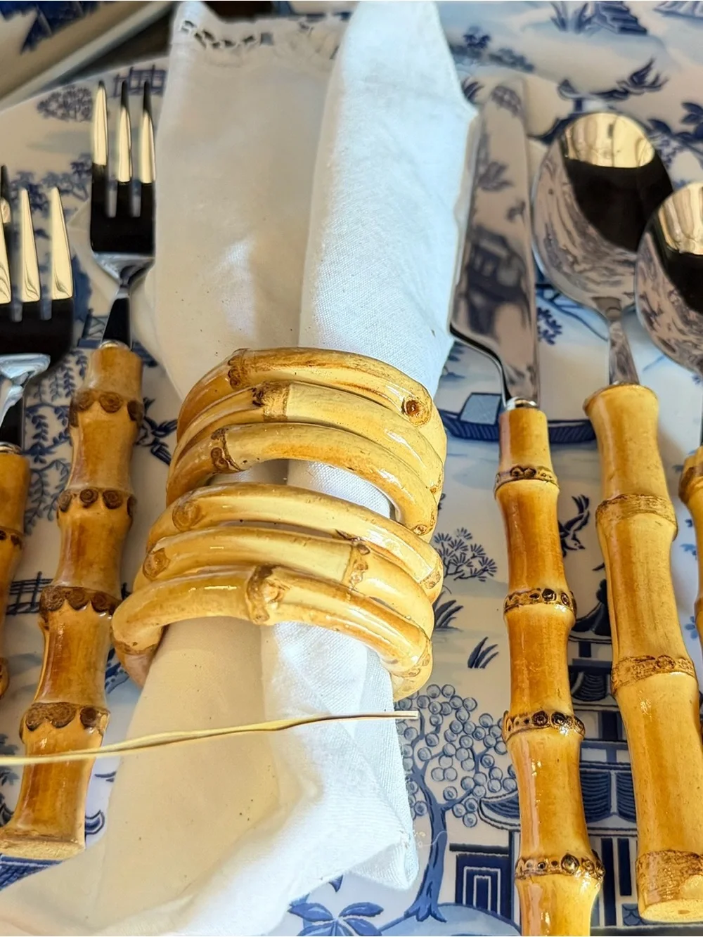 Palm Beach Style Bamboo Handle Silverware Flatware Set - Natural Bamboo
